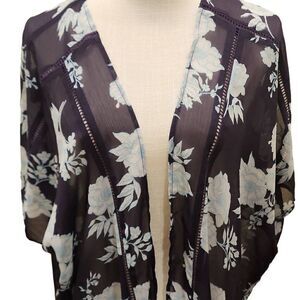 Band Of Gypsies Women's Blue Floral Open Front Kimono Swimsuit Cover Up Size XS/
